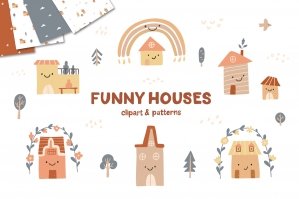 Funny Cute Houses Clipart And Patterns