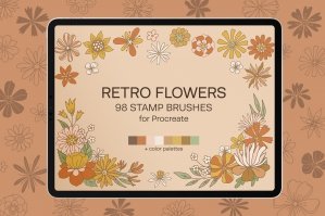Groovy Retro Flowers Stamp Brushes For Procreate
