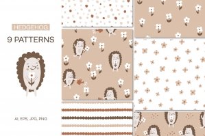 Hedgehog And Flowers Pattern Collection