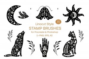 Linocut Style Stamp Brushes For Procreate And Photoshop