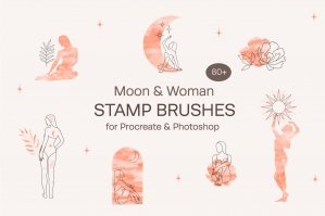 Moon & Woman Stamp Brushes For Procreate And Photoshop
