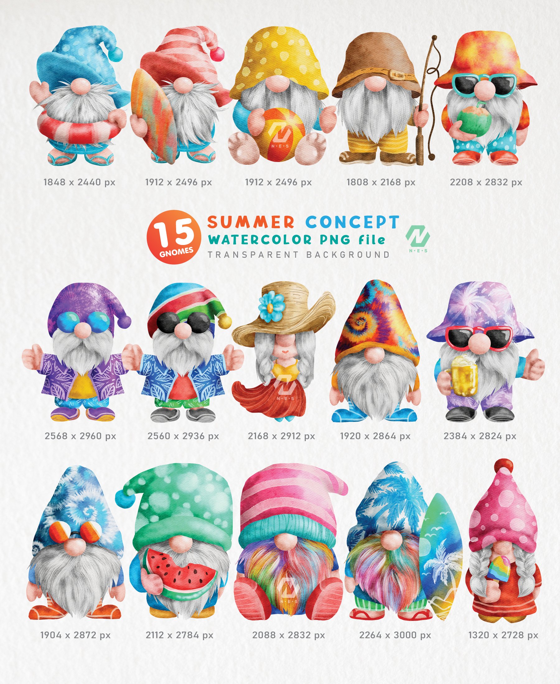 Gnome Summer Png Clipart Bundle - Design Cuts