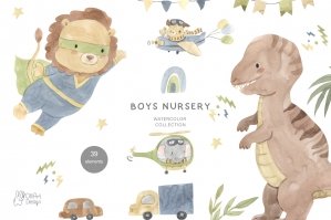 Boys Nursery Clipart Watercolor