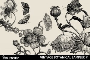 Vintage Botanicals Overlay & Brush Set 1