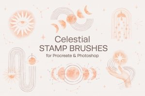 Watercolor Celestial Stamp Brushes For Procreate And Photoshop