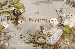 Owls Story Watercolor Forest Clipart