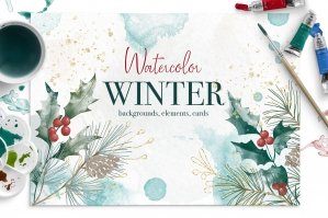 Watercolor Winter Backgrounds & Cards