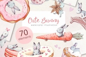 Cute Bunny & Patterns Watercolor Collection