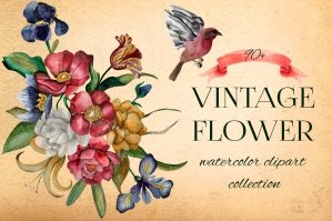 Watercolor Vintage Romantic Flowers
