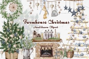 Farmhouse Christmas Watercolor Collection