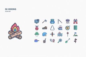 Hiking And Camping Icon Set