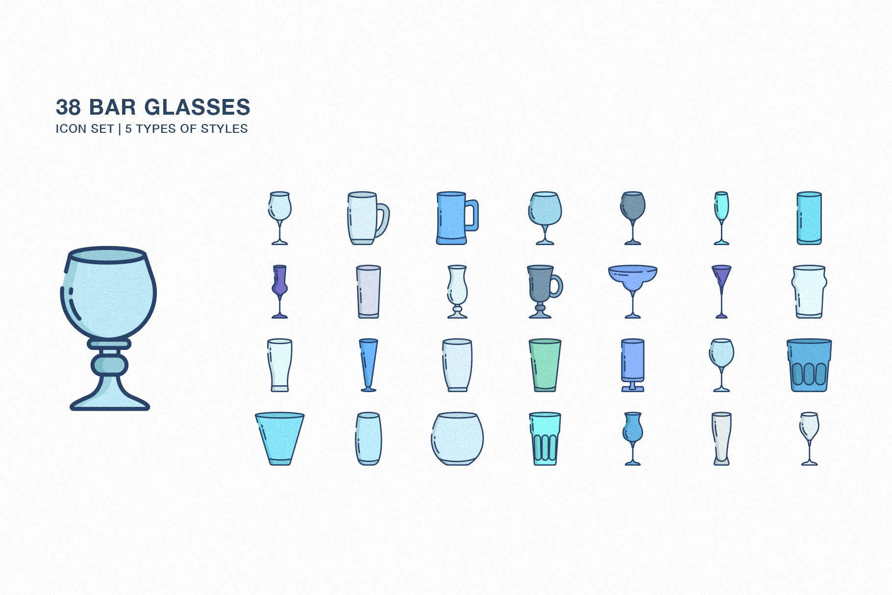 Bar glasses types guide flat icons on dark Vector Image