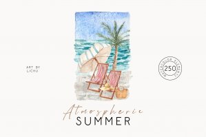 Watercolor Atmospheric Summer Cocktails Clipart