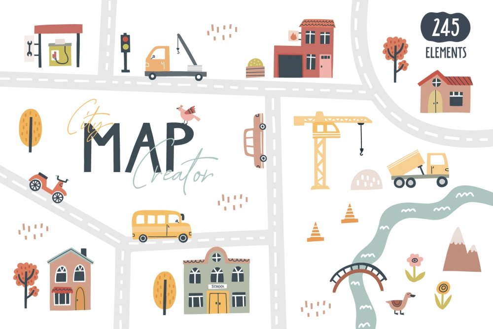 Kids Map Creator - City & Vehicles - Design Cuts