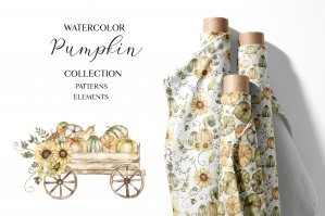 Watercolor Pumpkin And Sunflower Collection