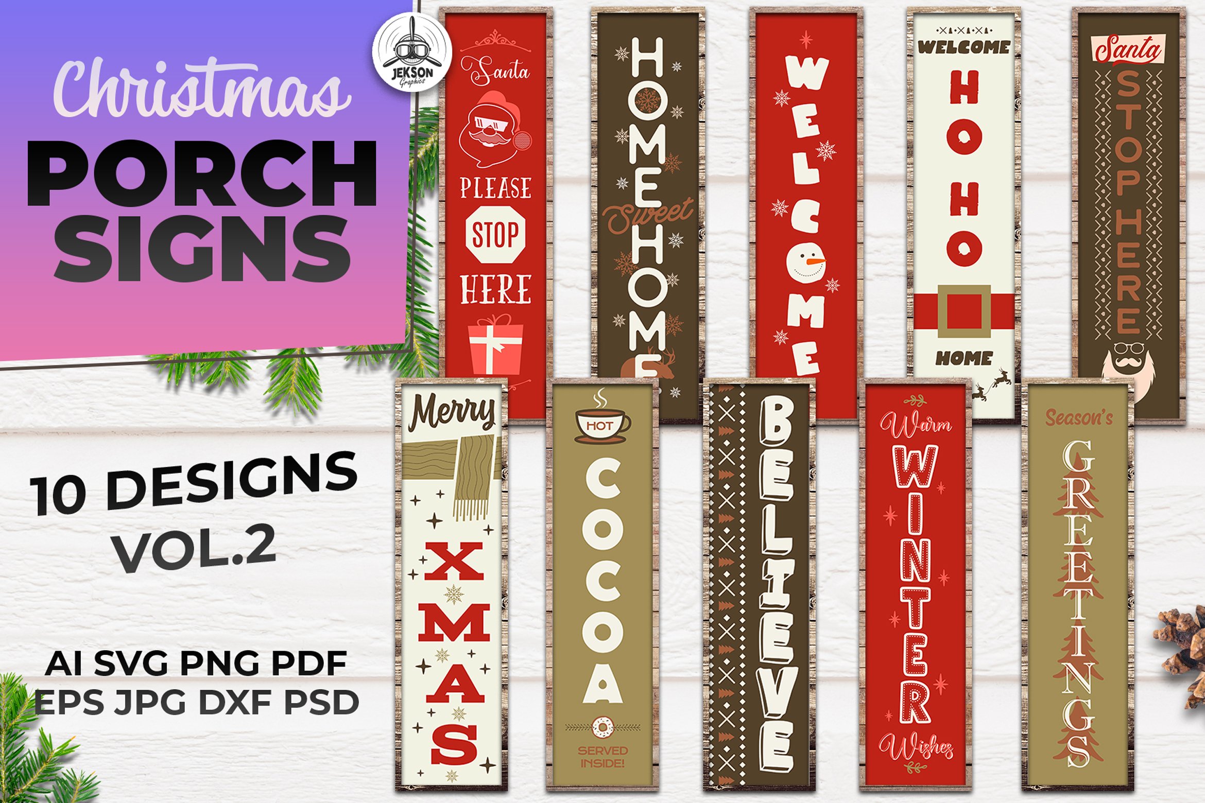 Christmas Porch Signs Bundle Vol2 | Winter Vertical Signs - Design Cuts