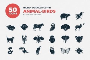 Glyph Icons Animals & Birds Set