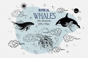 Mystical Whale - Clipart Set