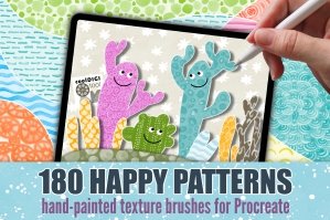 Procreate Texture Brushes: 180 Happy Hand-painted Patterns