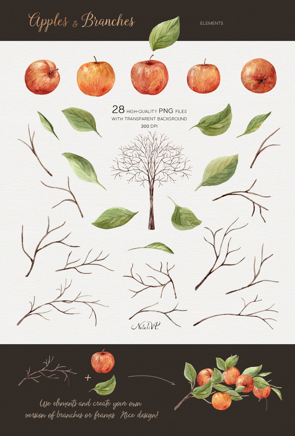 Apples And Branches Watercolor DIY Set - Design Cuts