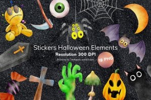 Watercolor Halloween Cartoon Stickers