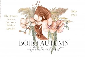 Boho Autumn Watercolor Flowers