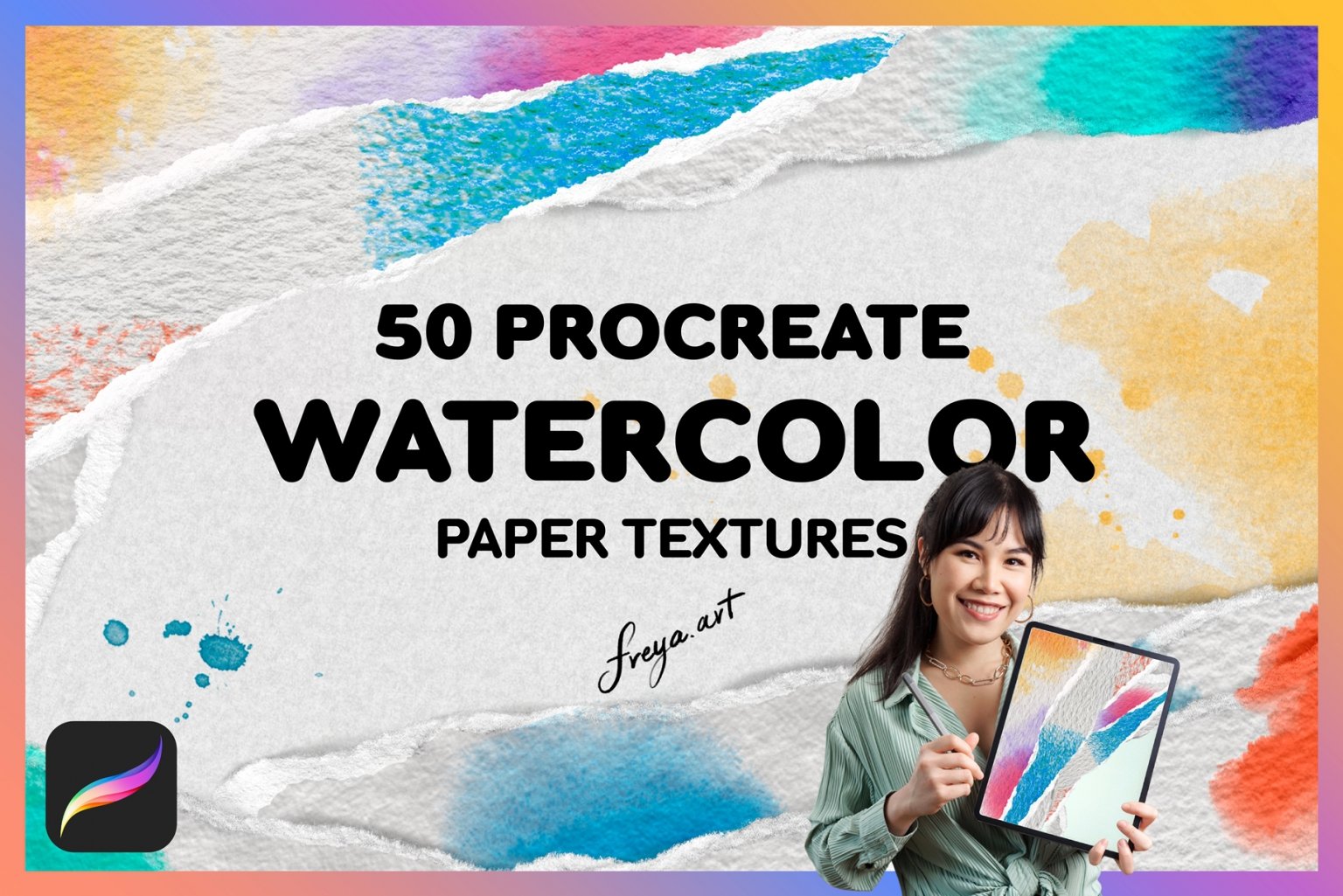 50 unique paper watercolor texture brushes for Procreate