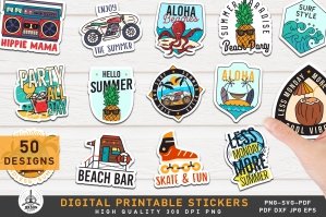 50 Summer Adventure Sticker Pack Svg Png