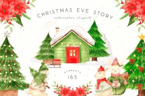 Watercolor Christmas Story Clipart White Rabbit