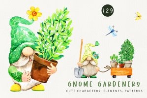 Gnome Gardener Watercolor Clipart