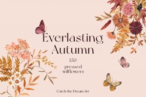 Everlasting Fall Pressed Wildflowers Watercolor