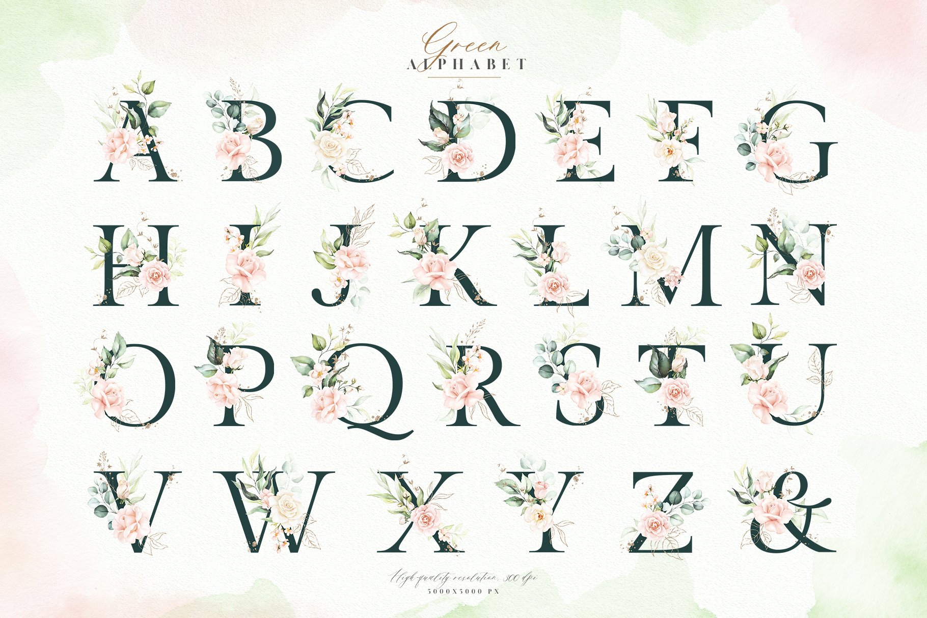 Ver Novum - Watercolor Blush Spring Floral Alphabet - Design Cuts