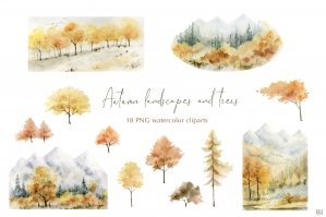 Watercolor Fall Landscapes & Trees