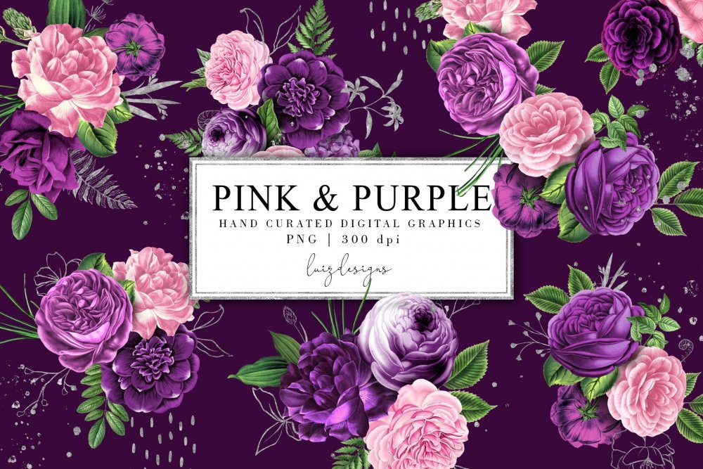 Pink And Purple Bloom Flowers - Design Cuts