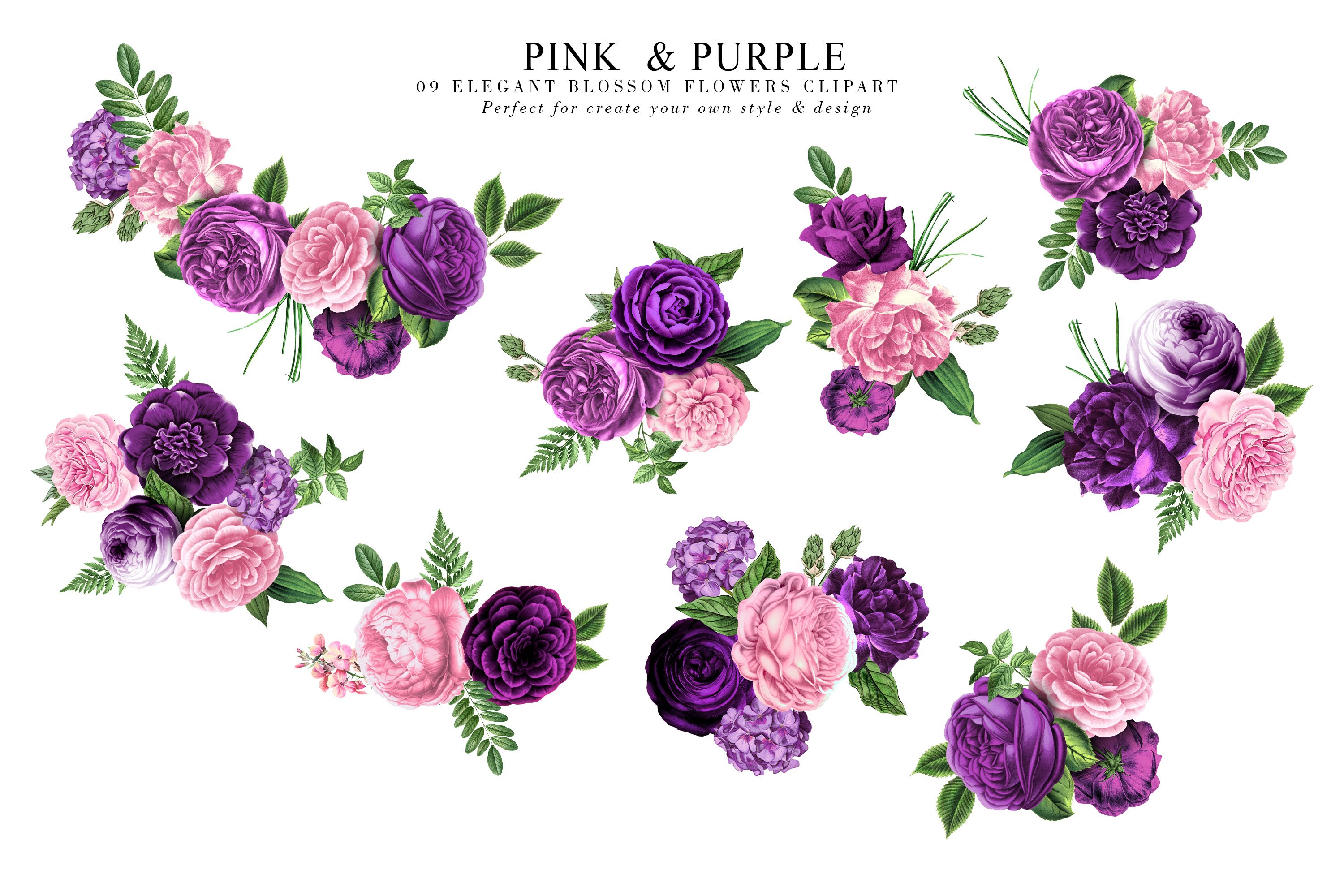 Pink And Purple Bloom Flowers - Design Cuts