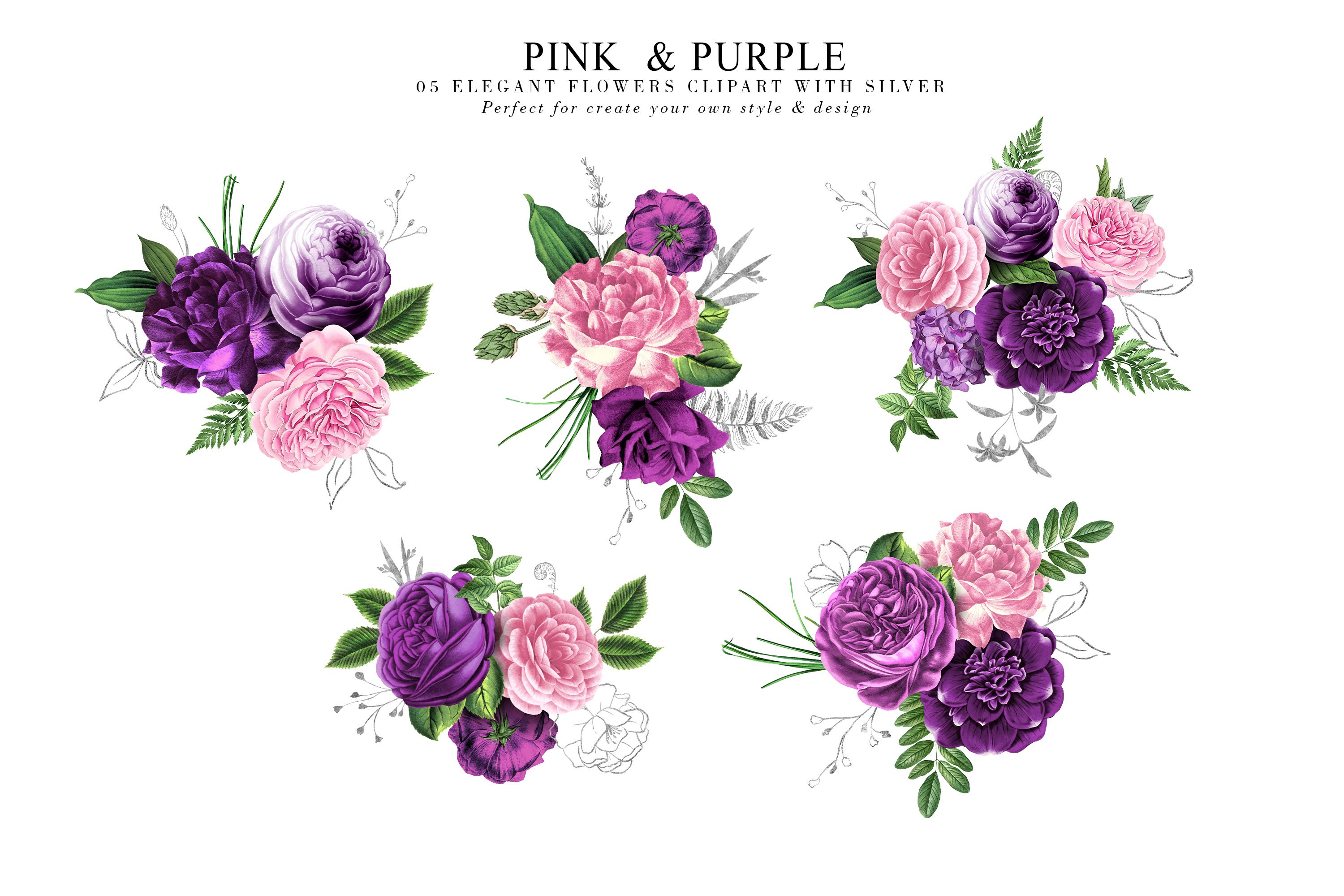 Pink And Purple Bloom Flowers - Design Cuts