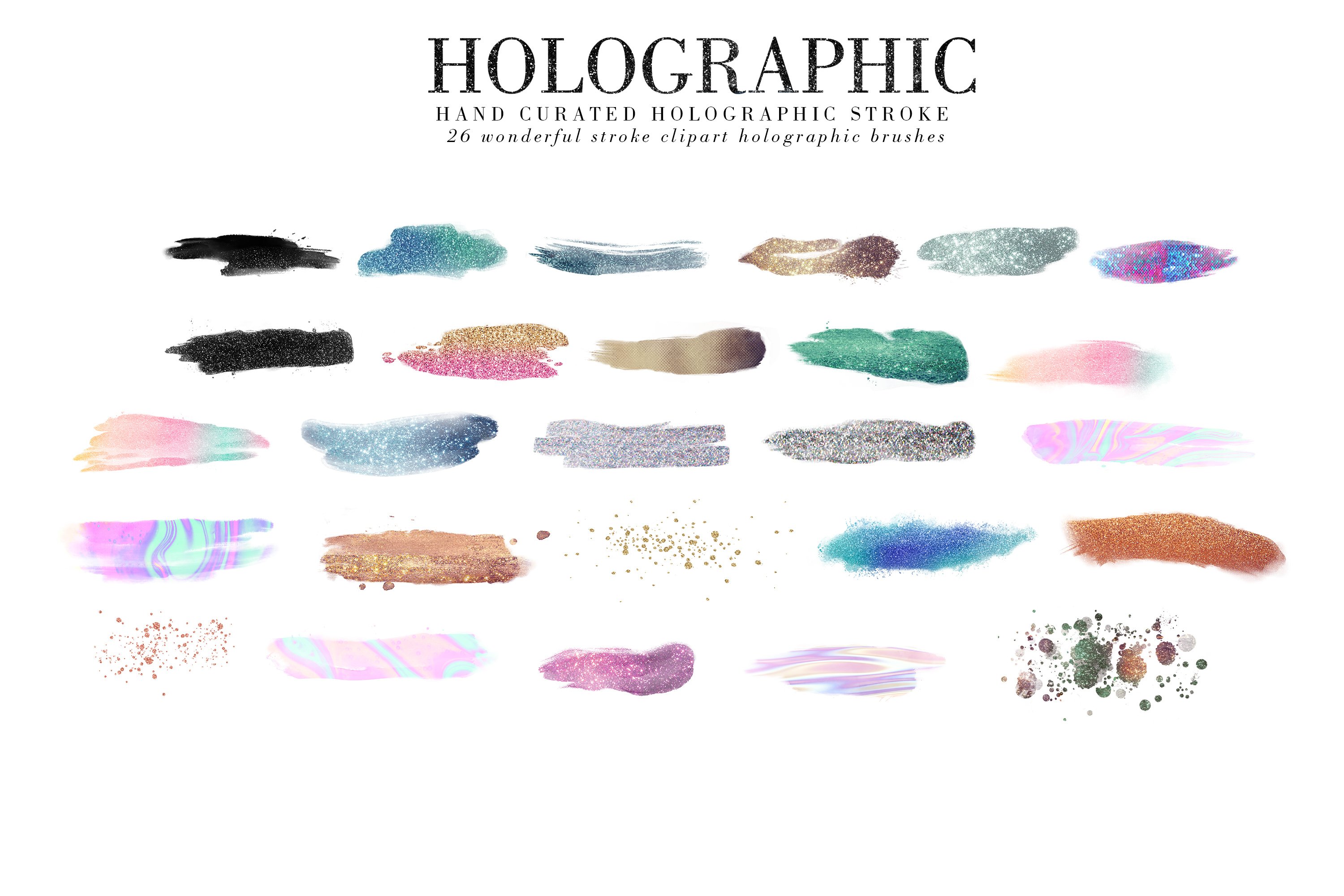 Holographic Brush Strokes Glitter Clipart Iridescent Paint Strokes