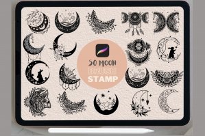 50 Moon Procreate Stamps