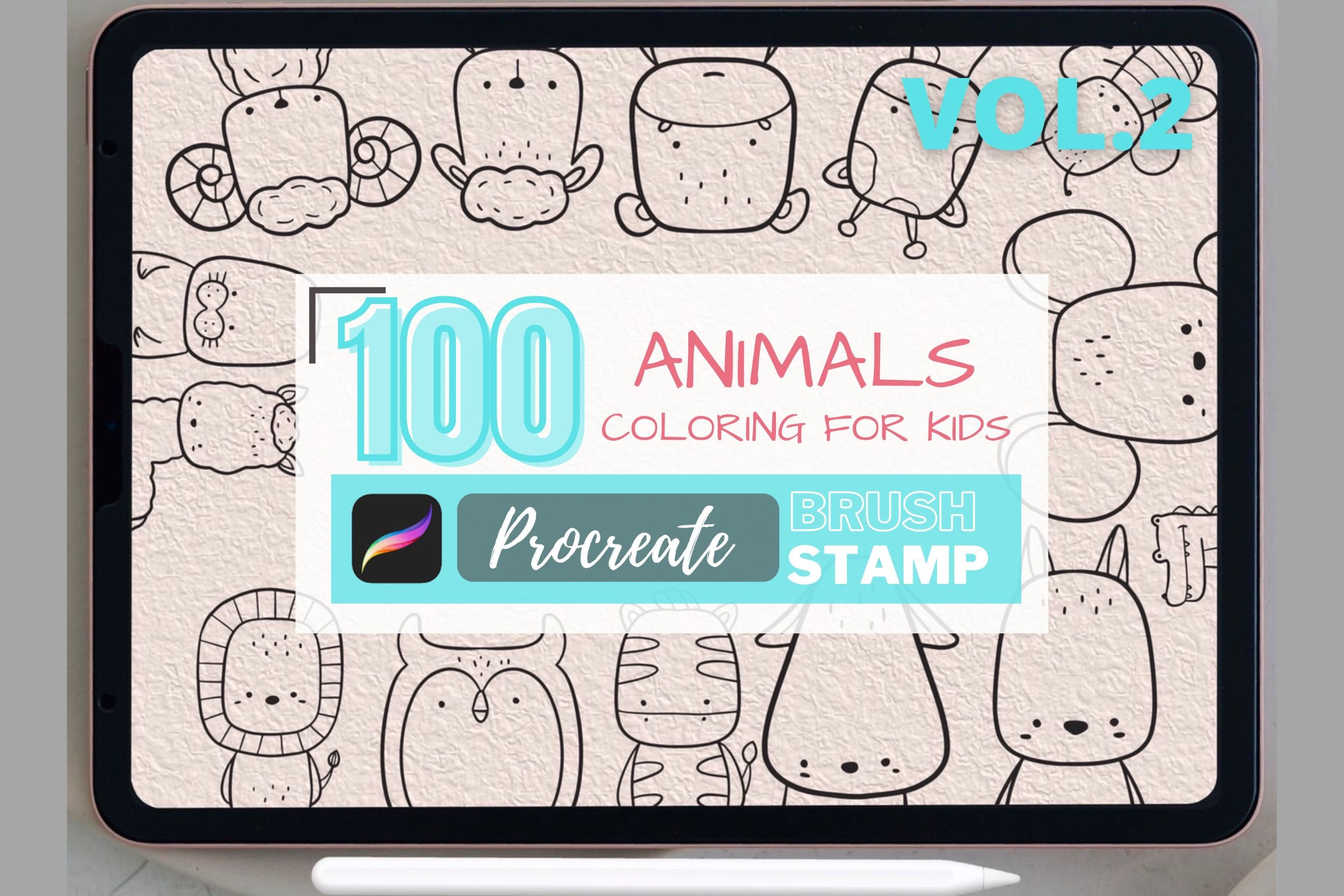 100 Animal Coloring Pages Procreate Stamps Vol2 - Design Cuts