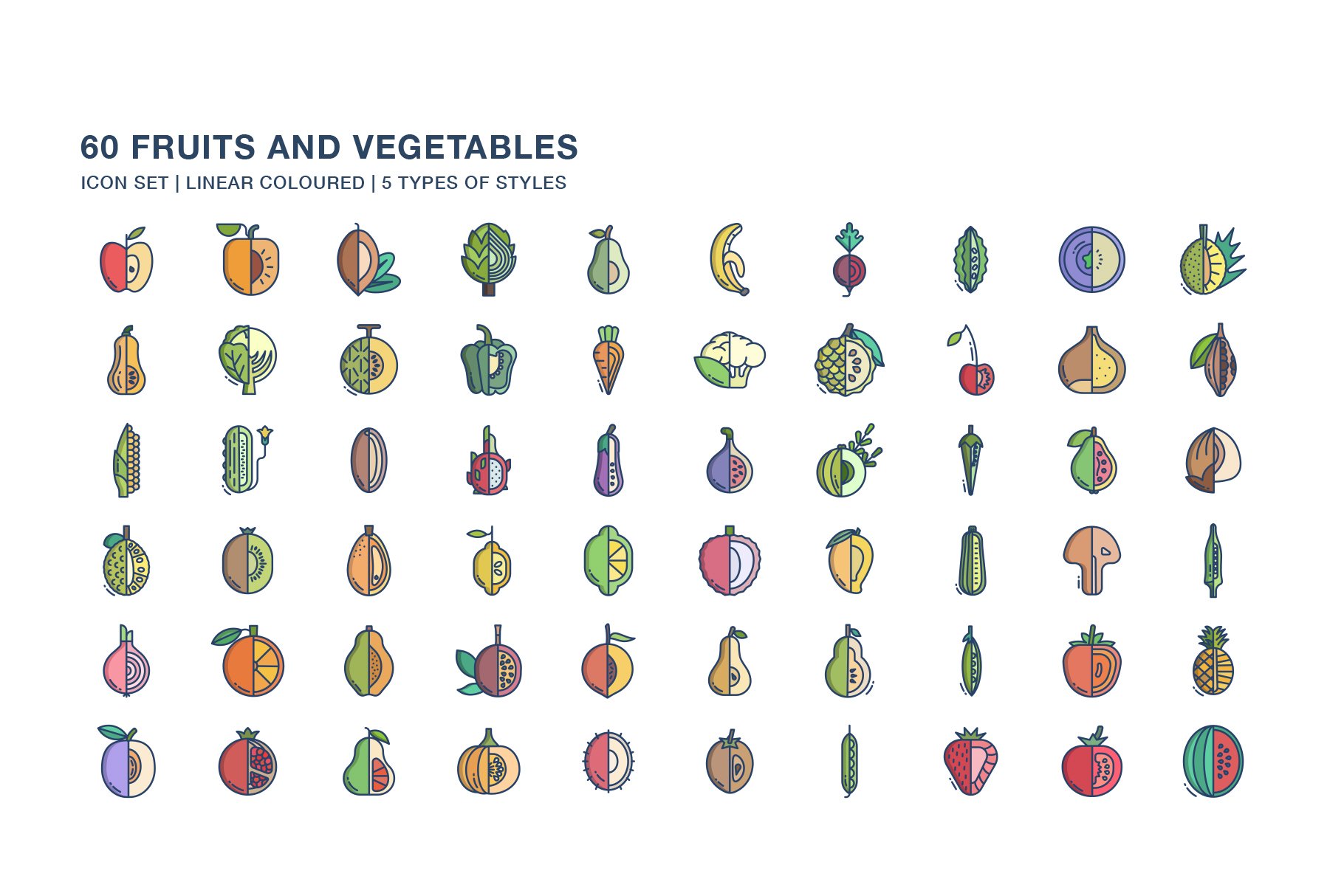 Fruits And Vegetables Icon Set 2 Design Cuts