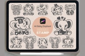 40 Baby Elephant Procreate Stamps