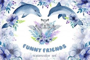 Funny Animals Watercolor Clipart