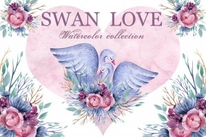 Swan Love Watercolor Flower Clipart