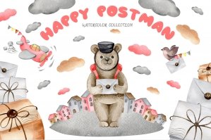 Happy Bear Watercolor Clipart