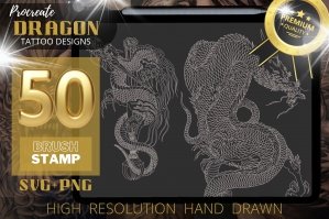 50 Dragon High Resolution Hand Drawn Brush Stamp