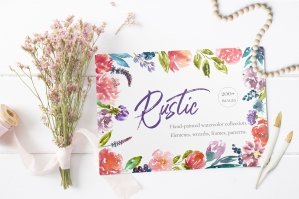 Rustic Watercolor Floral Wreath Frame Pattern