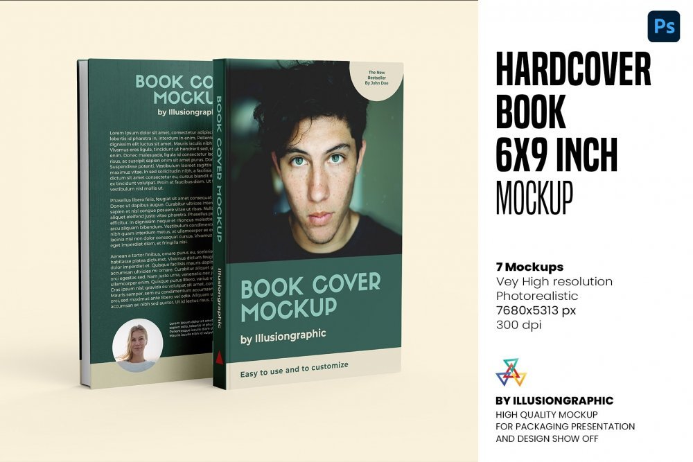 Hardcover Book Mockup 6×9 inch – 7 Views
