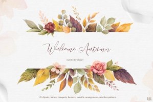Welcome Autumn Watercolor Clipart