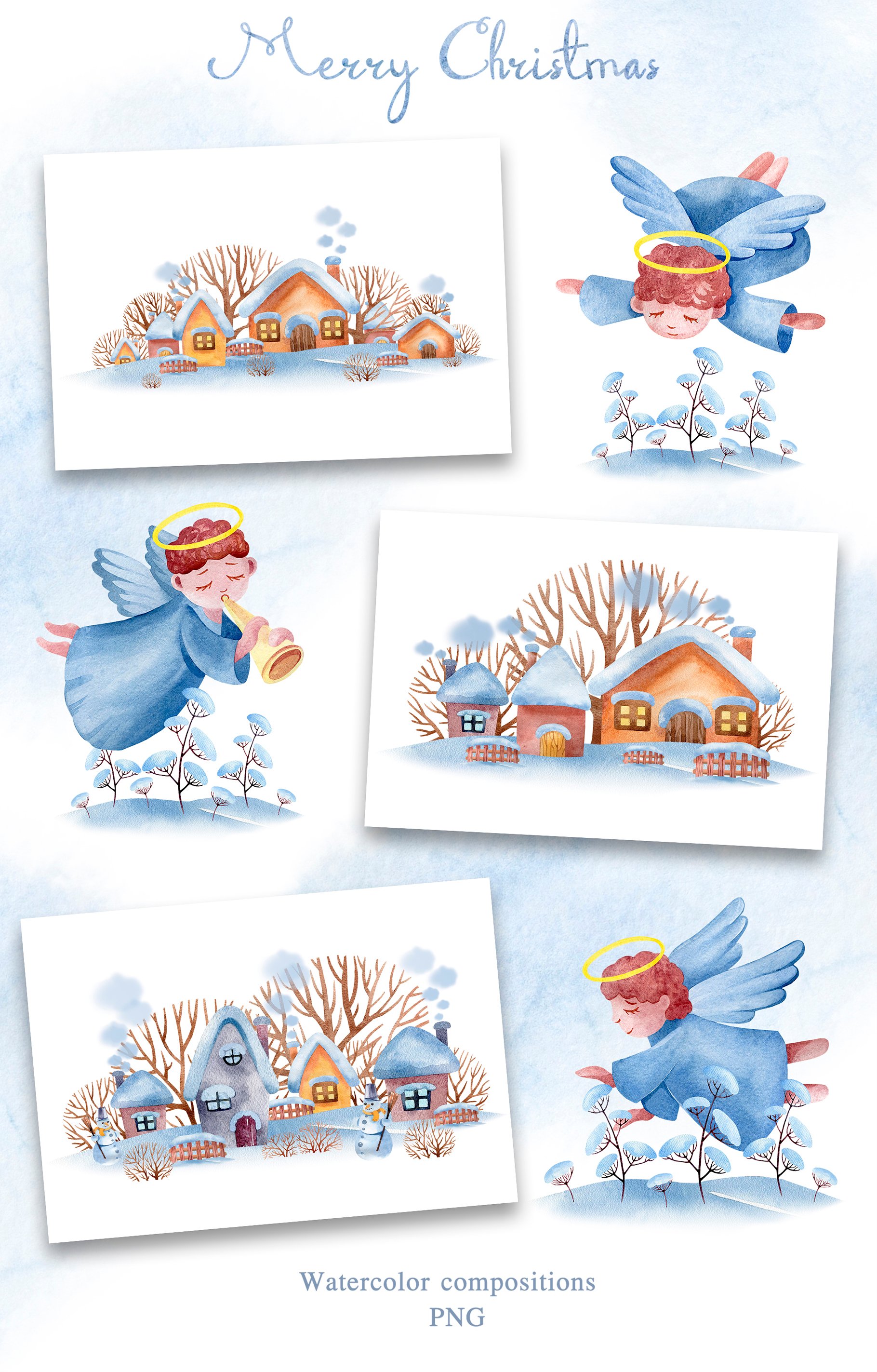 Merry Christmas Watercolor Clipart - Design Cuts