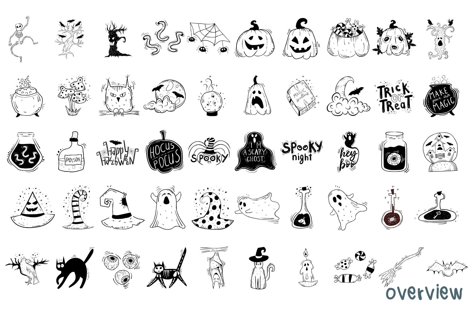50 Halloween Elements Procreate Stamps And Clip Art - Design Cuts